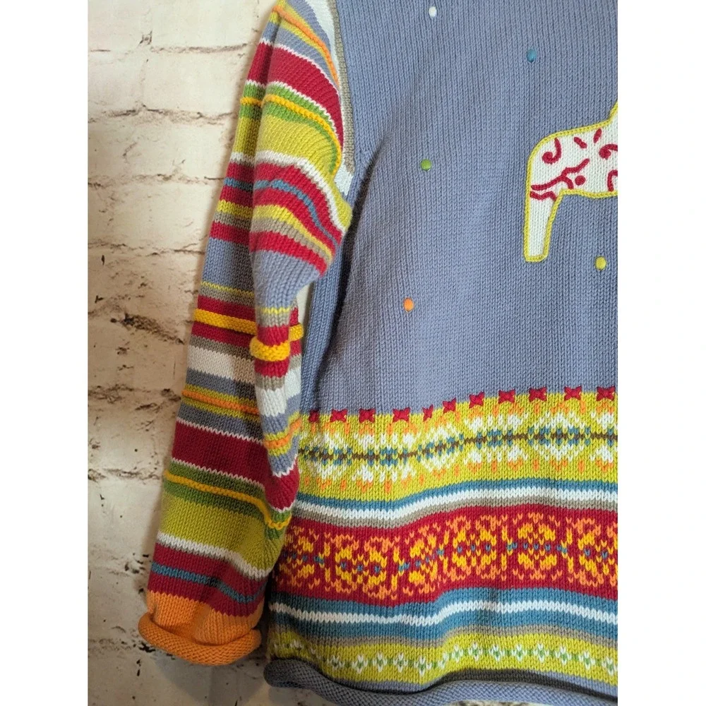 Hannah Anderson Roll Neck Sweater Girl's 10 Southwestern Dala Horse Print Peru